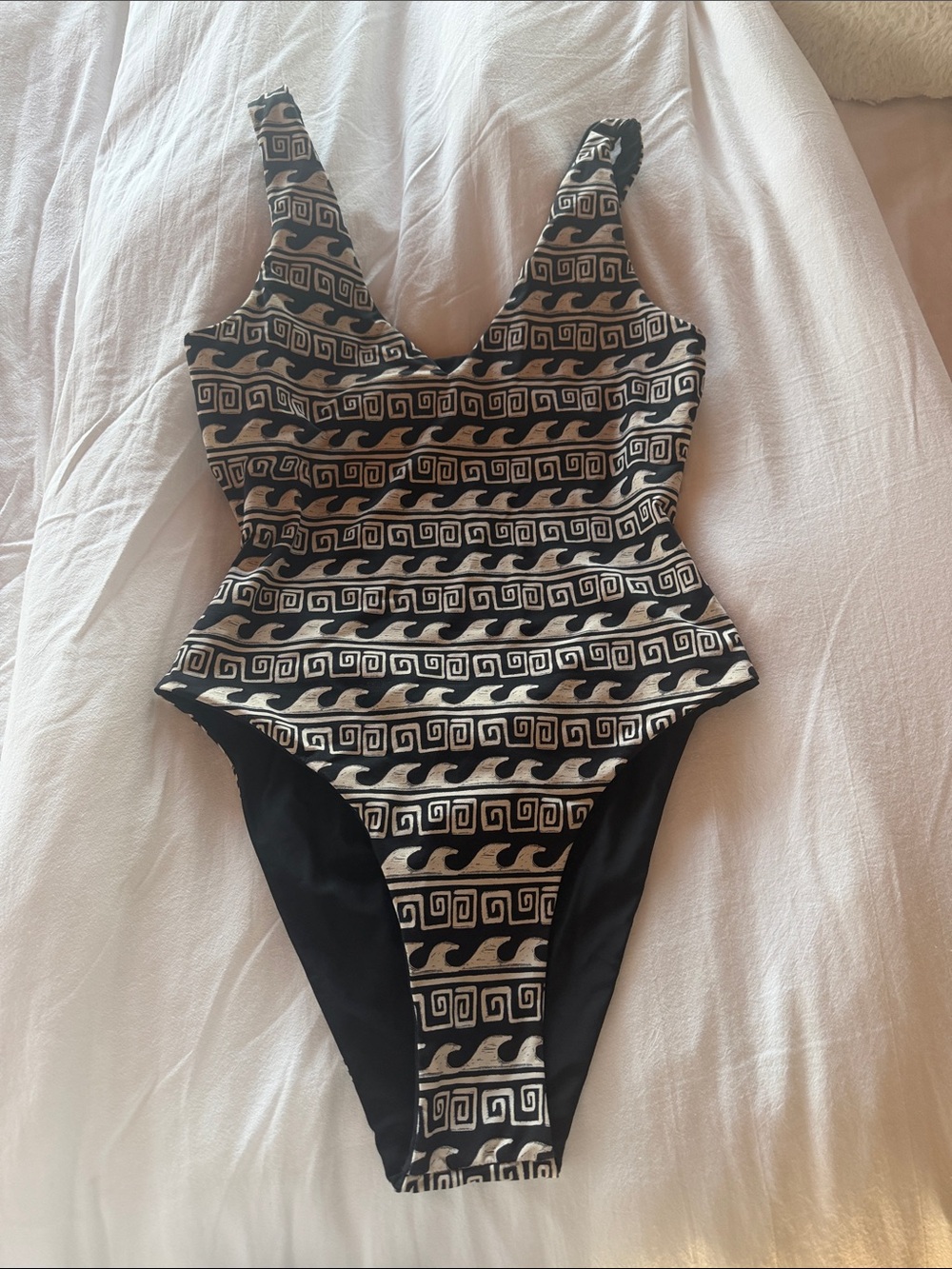 Girls' Black & Cream Patterned One-Piece Swimsuit